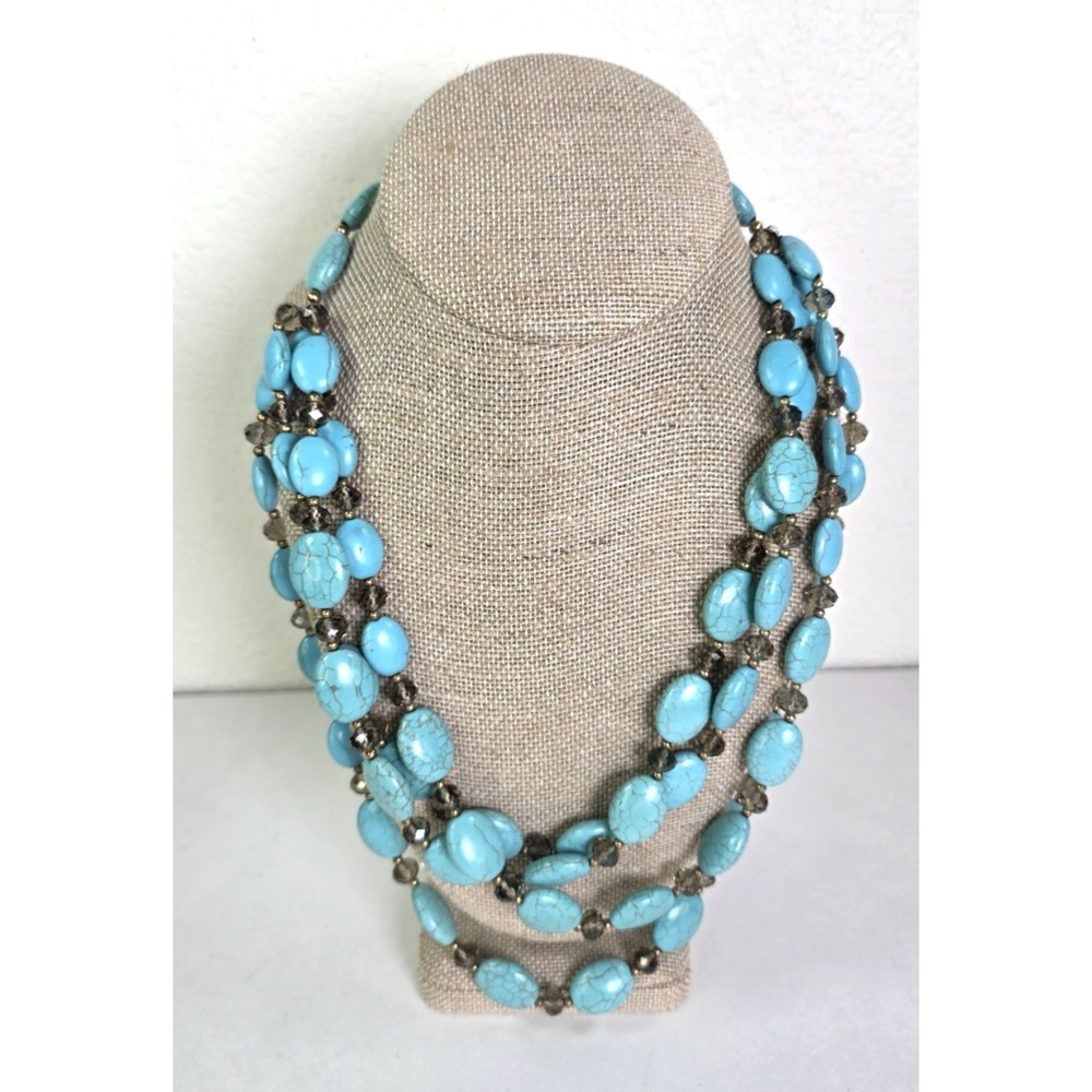 Natasha 4-Strand Faux Turquoise Howlite Necklace Adjustable 25"-28" Statement